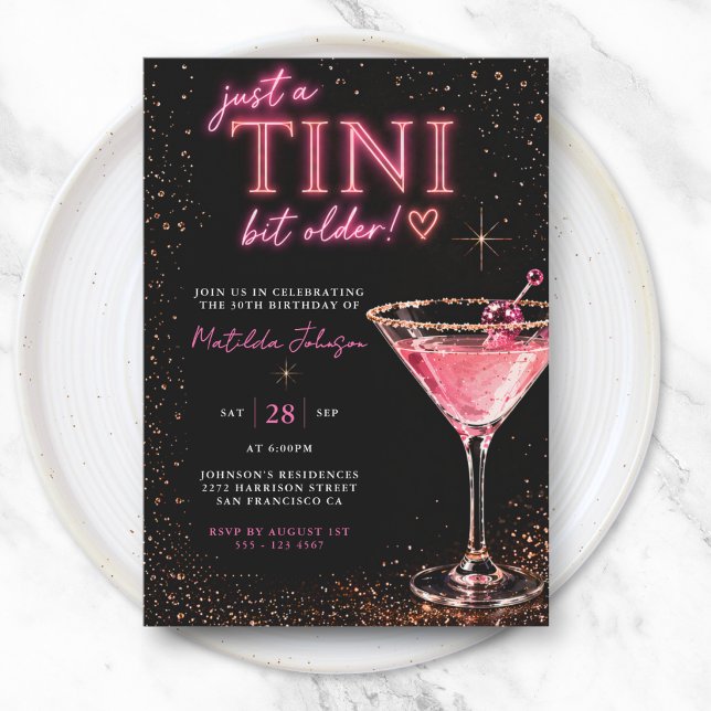 Tini Bit Older Neon Rosa 30-års födelsedag Inbjudningar (Tini Bit Older Neon Pink 30th Birthday Invitation)