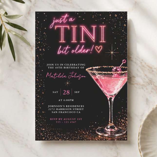 Tini Bit Older Neon Rosa 40-årsdag Inbjudningar (Tini Bit Older Neon Pink 40th Birthday Invitation)