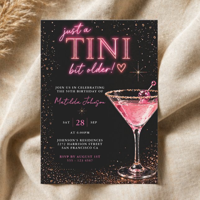 Tini Bit Older Neon Rosa 50-årsdag  Inbjudningar (Tini Bit Older Neon Pink 50th Birthday Invitation)