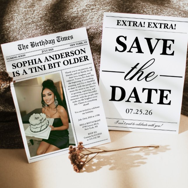 Tini Bit Older Newspaper Adult Birthday Inbjudningar (Skapare uppladdad)