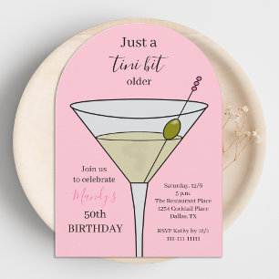 Tini Bit Older Rosa 50-årsfest Martini Inbjudningar