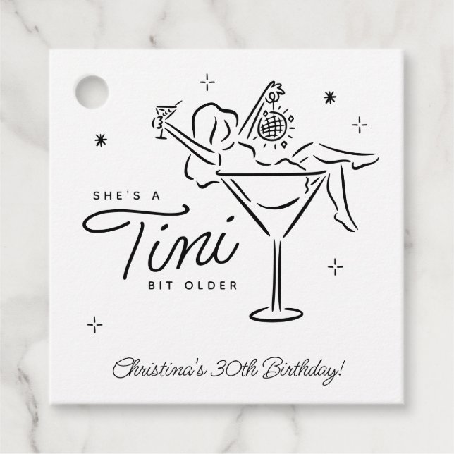 Tini Bit Older Whimsical Martini Birthday Gåvor Etiketter (Framsida)