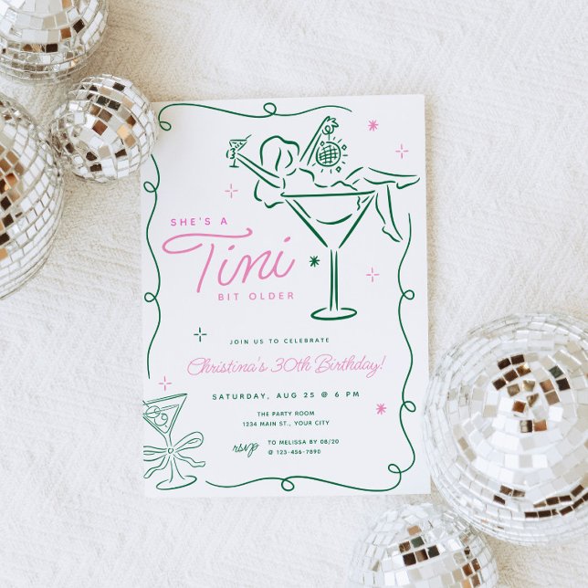 Tini Bit Older Whimsical Martini Birthday Inbjudningar (TIni Bit Older Birthday Invite)