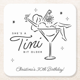 Tini Bit Older Whimsical Martini Birthday Underlägg Papper Kvadrat