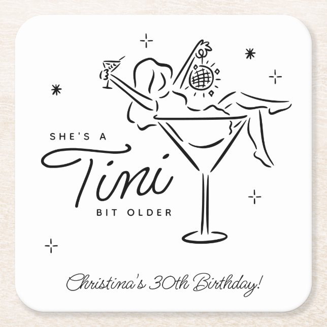 Tini Bit Older Whimsical Martini Birthday Underlägg Papper Kvadrat (Framsidan)