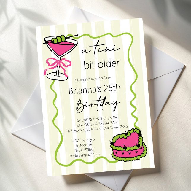 Tini-bitars äldre födelsedagsfest för styrd styrhy inbjudningar (a Tini bit older handrawn wavy border whimsical retro birthday party invitation cards template)