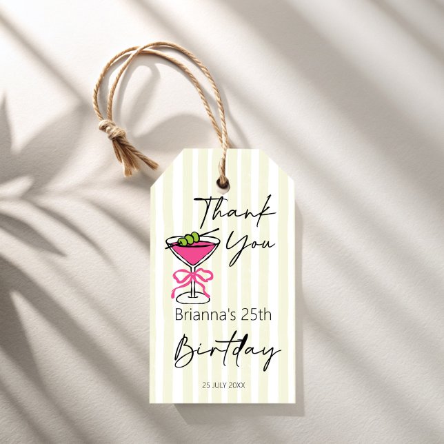 Tini-bitars äldre, handledsretro-födelsedagstjänst presentetikett (Tini bit older handrawn retro martini birthday party personalized favor gift tags)