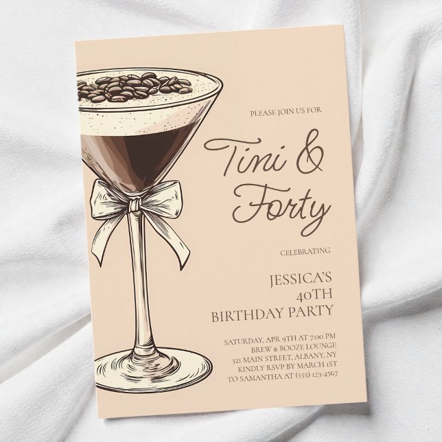 Tini och Forty Script Martini 40-årsfest Inbjudningar (Tini and Forty Script Martini 40th Birthday Party Invitation)