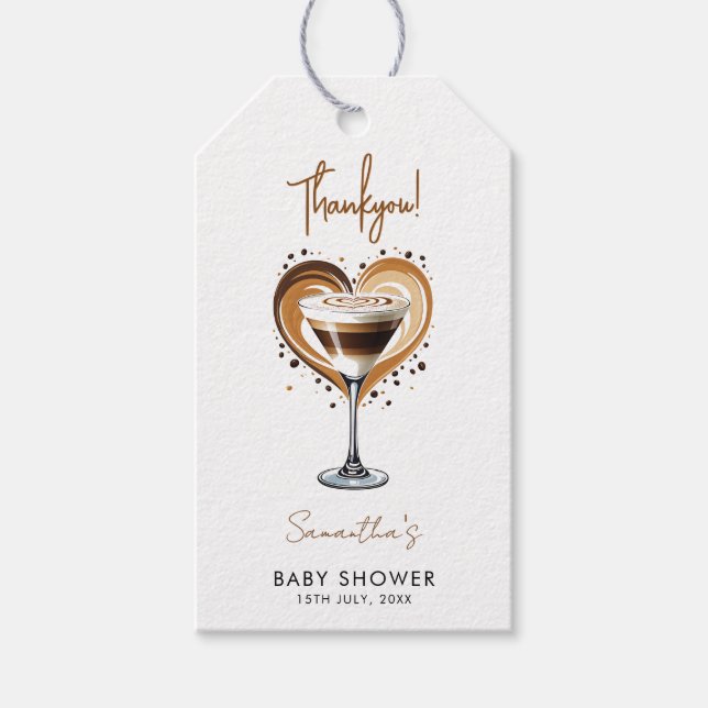 Tini One Espresso Martini Baby Shower Presentetikett (Framsidan)
