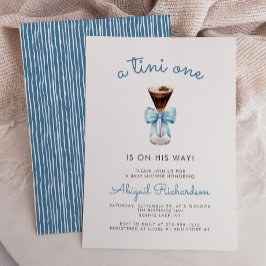 Tini One Espresso Martini Blue Boy Baby Shower Inbjudningar