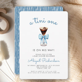 Tini One Espresso Martini Blue Boy Baby Shower Inbjudningar