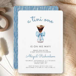 Tini One Espresso Martini Blue Boy Baby Shower Inbjudningar