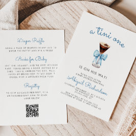Tini One Espresso Martini QR-kod Pojke Baby Shower Inbjudningar