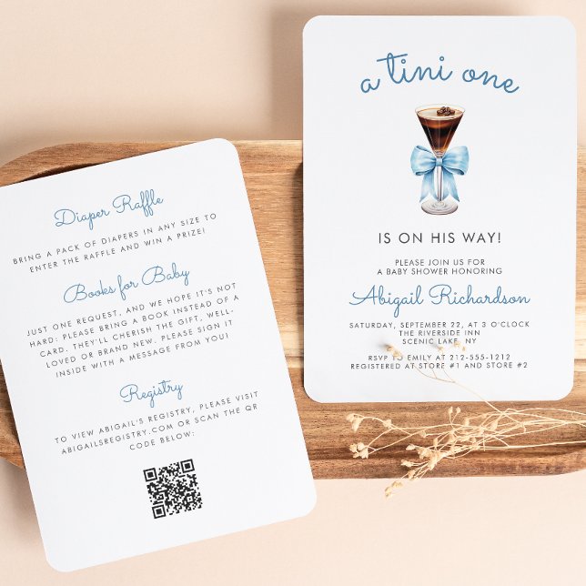 Tini One Espresso Martini QR-kod Pojke Baby Shower Inbjudningar (Skapare uppladdad)