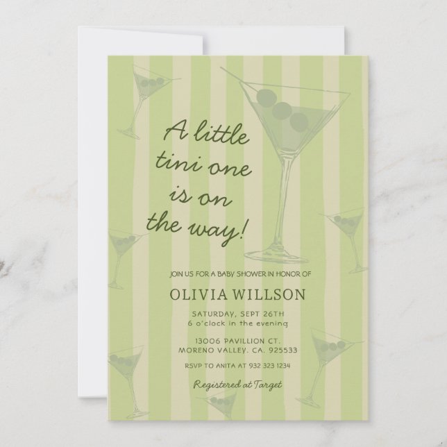  Tini One Is On The Way Martini Baby Shower  Inbjudningar (Framsida)