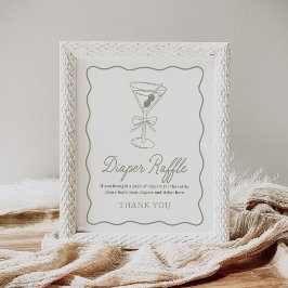 Tini One Martini Baby Shower Diaper Raffle Sign Poster