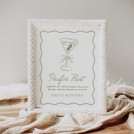 Tini One Martini Baby Shower Nappar Hunt Sign Poster