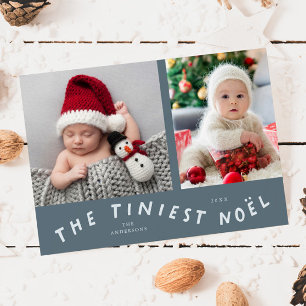 Tiniest Noel Slate Blue Helgdag Birth Notice Julkort