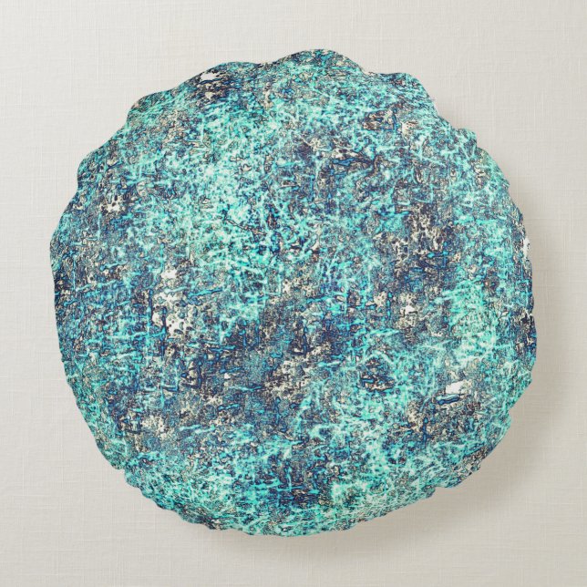 Tinkel av trådar eller svampar cyanblått och grått rund kudde (Baksidan)