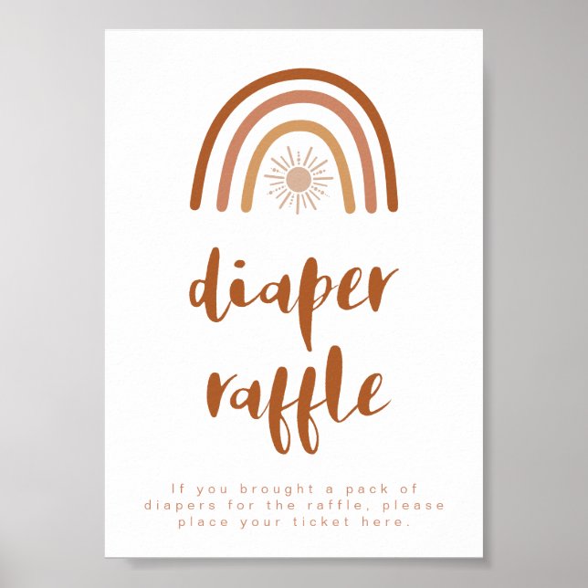 TINLEY Boho Terracotta Rainbow Diaper Raffle Sign Poster (Framsidan)