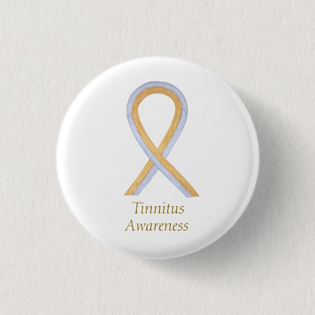 Tinnitus Guld/Silver Awareness Ribbon Anpassningsb Knapp (Framsida)