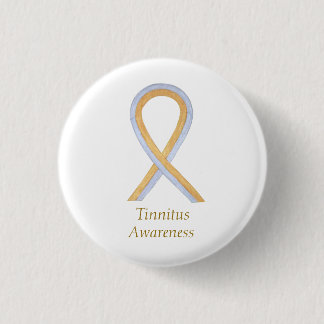 Tinnitus Guld/Silver Awareness Ribbon Anpassningsb Knapp