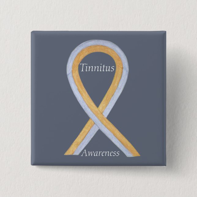 Tinnitus Guld/Silver Awareness Ribbon Anpassningsb Knapp (Framsida)