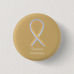 Tinnitus Guld/Silver Awareness Ribbon Anpassningsb Knapp