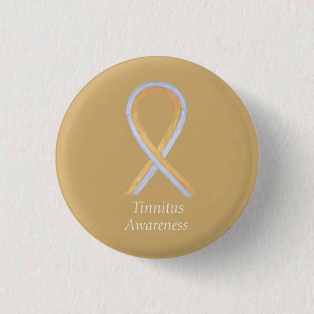 Tinnitus Guld/Silver Awareness Ribbon Anpassningsb Knapp (Framsida)