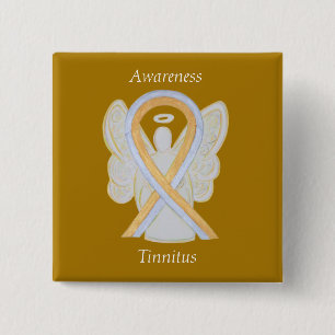 Tinnitus Guld/Silver Medvetenhet Ribbon Angel Pin Knapp
