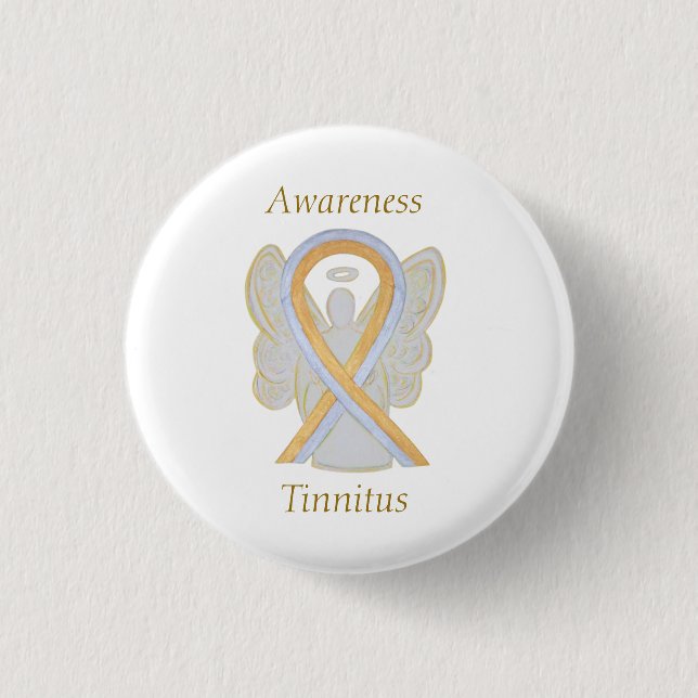 Tinnitus Guld/Silver Medvetenhet Ribbon Angel Pin Knapp (Framsida)