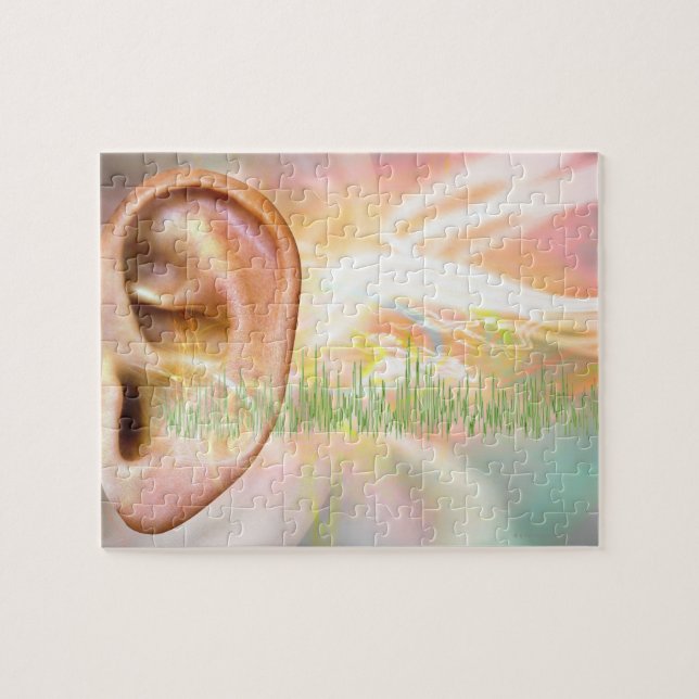Tinnitus, konceptuell datorgrafik. pussel (Horisontell)