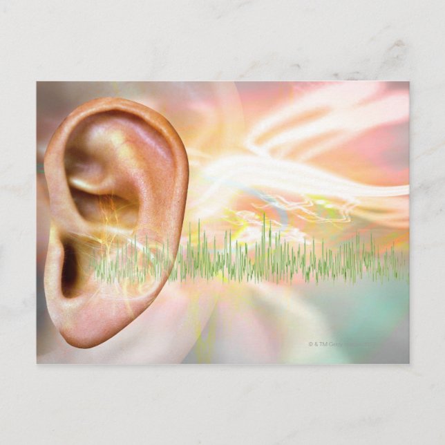 Tinnitus, konceptuell datorgrafik. vykort (Framsida)