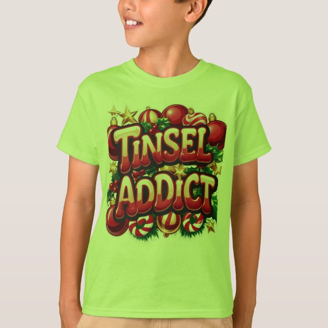 Tinsel Addict Roligt T Shirt (Framsida)