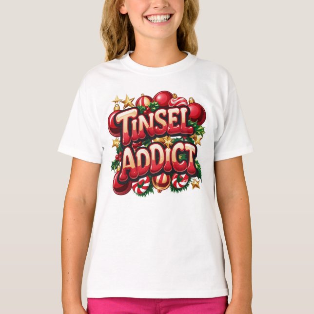 Tinsel Addict Roligt T Shirt (Framsida)