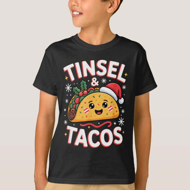 Tinsel And Tacos Cute Christmas Mexican Food Fun  T Shirt (Framsida)