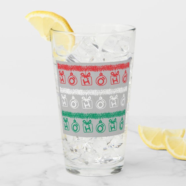 Tinsel HO HO HO (Tri Färg) Glaskopp (Framsida Ice)