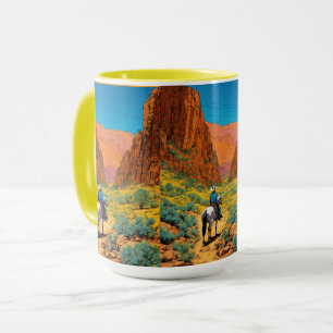 Tintin-Stil Cowboy Vibrant Canyon Scene Mugg
