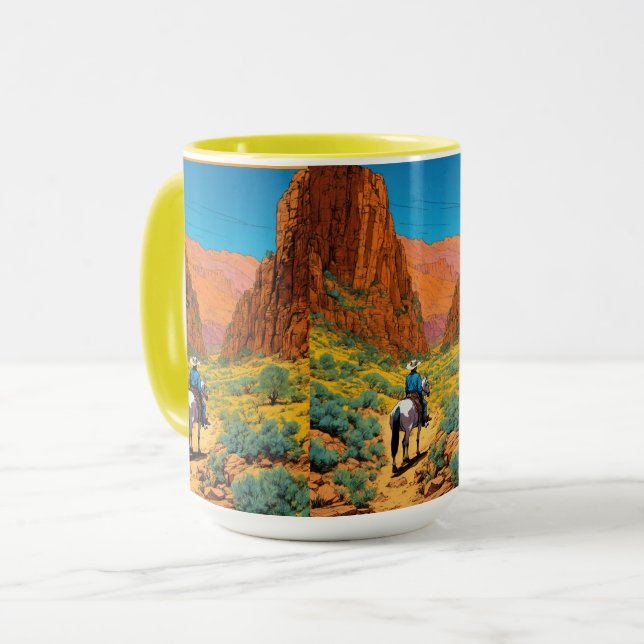 Tintin-Stil Cowboy | Vibrant Canyon Scene Mugg (Framsida vänster)