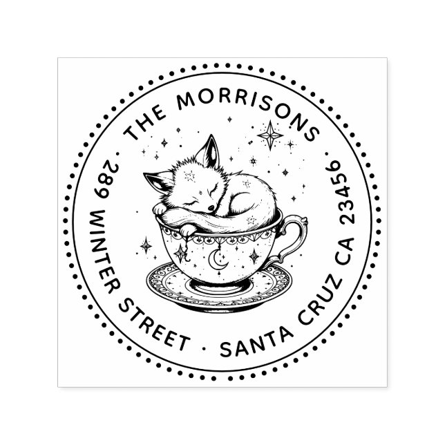 Tiny Baby Fox Asov i Tea Kopp Returadress Självfärgande Stämpel (Design)