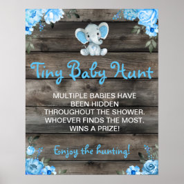 Tiny Baby Hunt Boy Elephant Baby Shower Game Poster