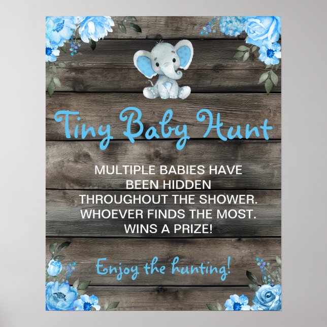 Tiny Baby Hunt Boy Elephant Baby Shower Game Poster (Framsidan)