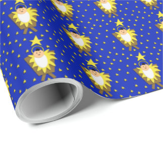 Tiny Baby Jesus i Pappra Manger Wrapping Presentpapper