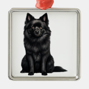 TINY BLACK SCHIPPERKE PUPPY HUND JULGRANSPRYDNAD METALL