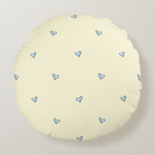 Tiny Blue Heart Print Nursery Throw Pillow - Round Rund Kudde (Framsidan)
