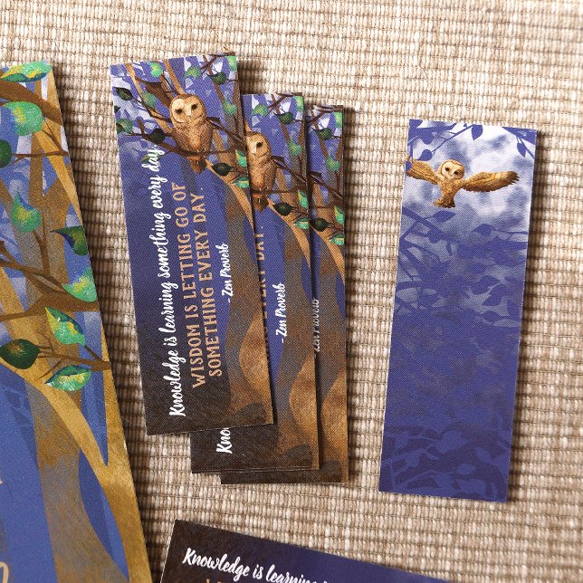 Tiny Bookmark, Uggla, Misty Forest, Wisdom Mini Visitkort (Customized bookmarks with owl and forest, personalized message, enchanted forest)