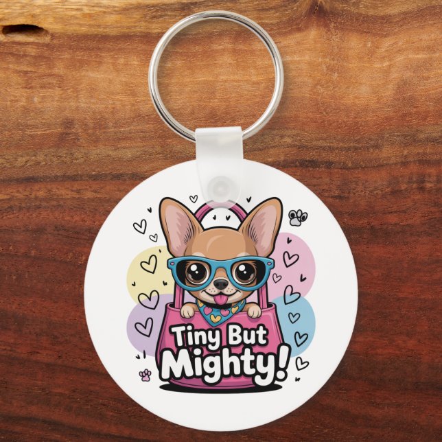 Tiny but Mighty Chihuahua-nyckelringar & halsremma Nyckelring (Baksida)