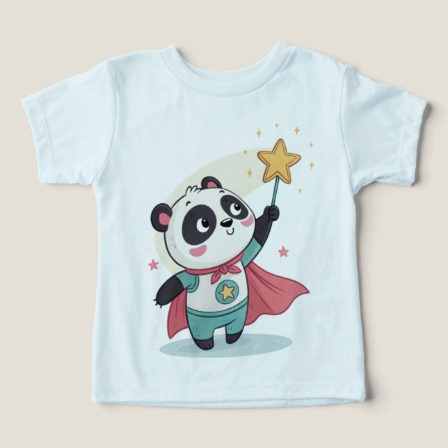 Tiny but Mighty – Superhero Panda Holding a Star  T Shirt (Design Framsida)