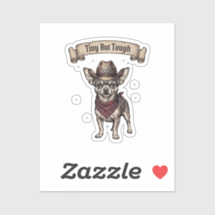Tiny But Tough Chihuahua Cowboy - Västerländsk Hun Klistermärken