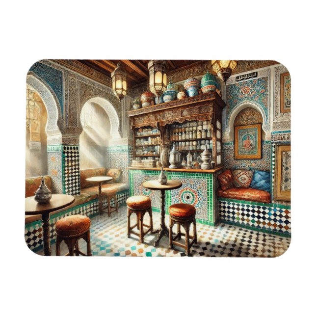 Tiny Coffeeshop i Fez Marocko Magnet (Horisontell)